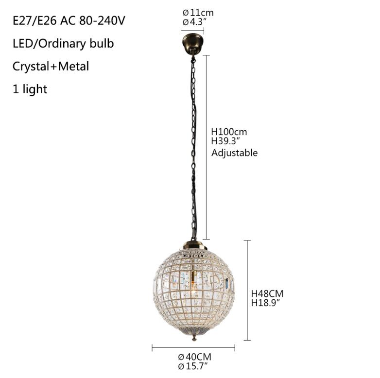 LED Retro Vintage Empire Ball Style, Crystal Chandelier Lustres Lights