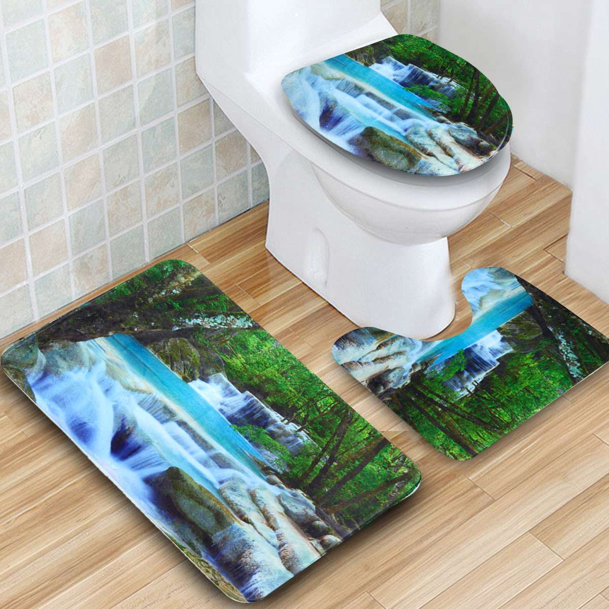 3D Waterfall Scenery Waterproof Shower Curtain