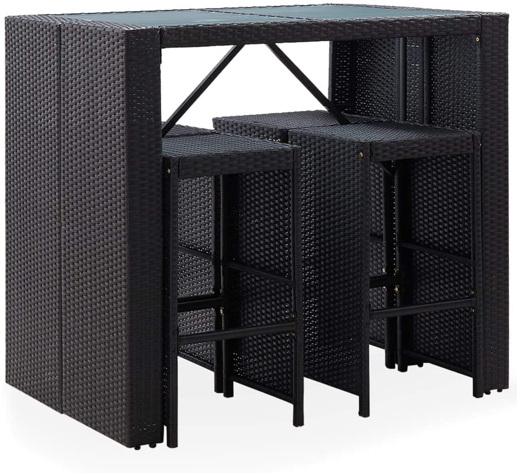 Ratan Glass Black Outdoor Bar Set with Stools