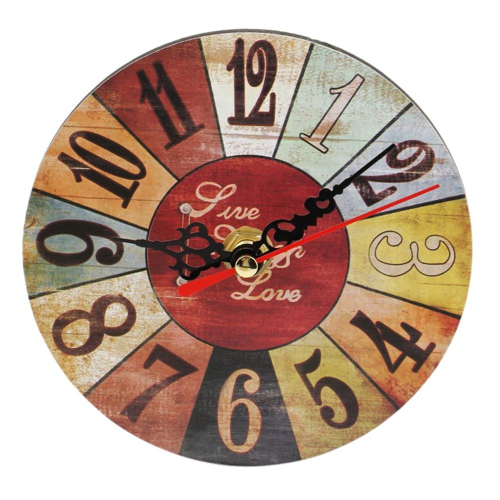 European Style Round Colorful Rustic Decorative Antique Wooden Home Wall Clock