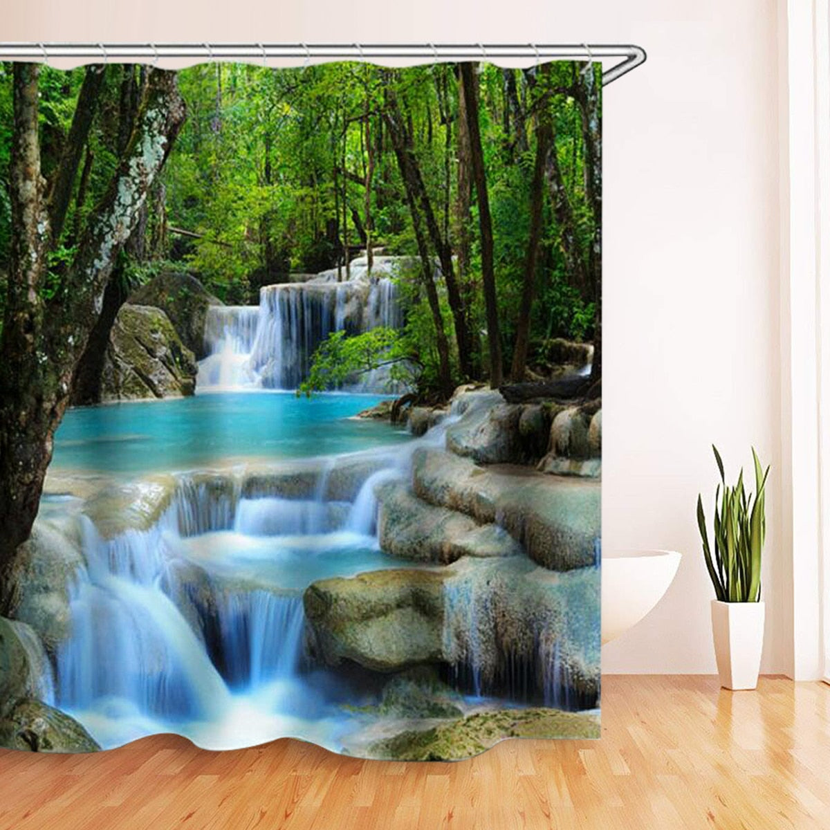 3D Waterfall Scenery Waterproof Shower Curtain