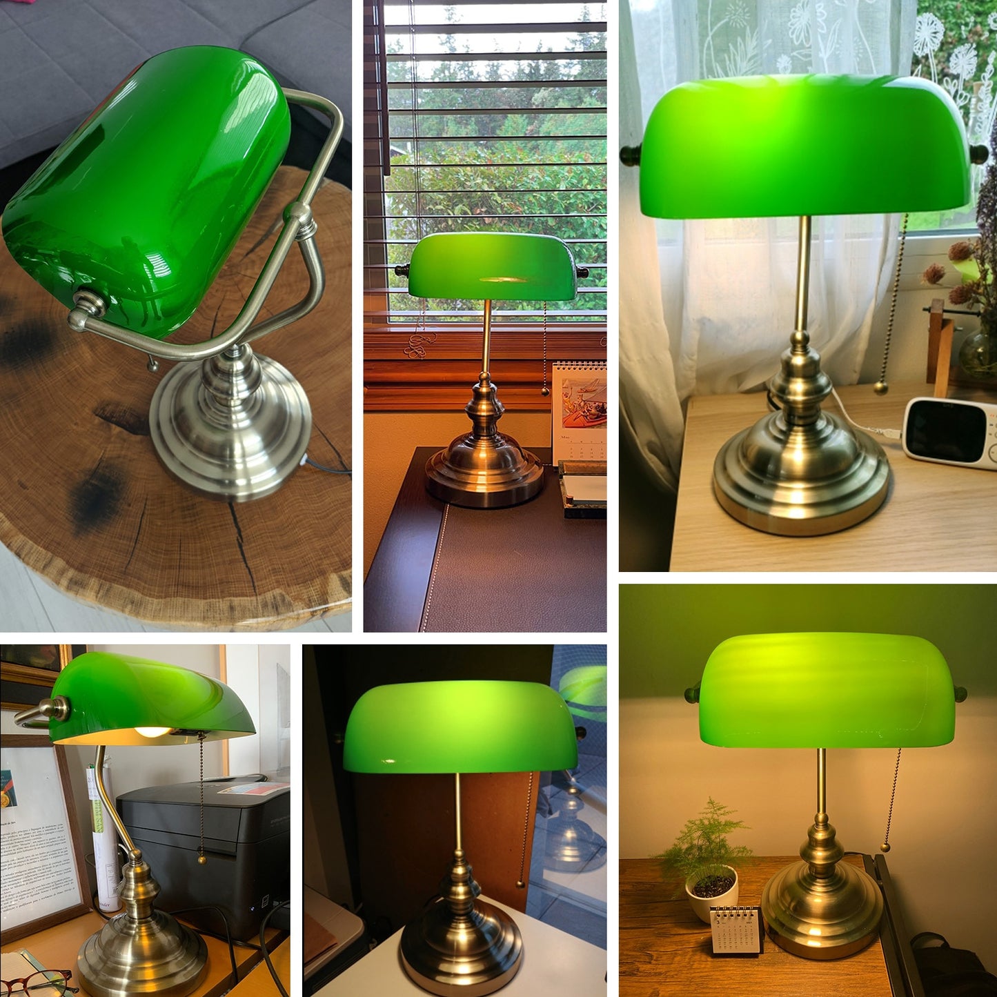 Vintage Simple Banker with Switch Green Glass Lampshade Desk Lights