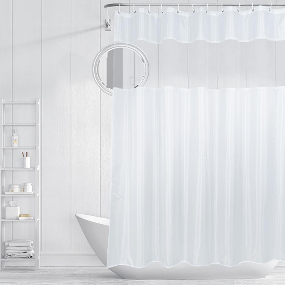 Fabric White Shower Curtain with Mesh Window Waterproof Screen