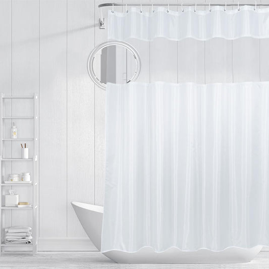 Fabric White Shower Curtain with Mesh Window Waterproof Screen