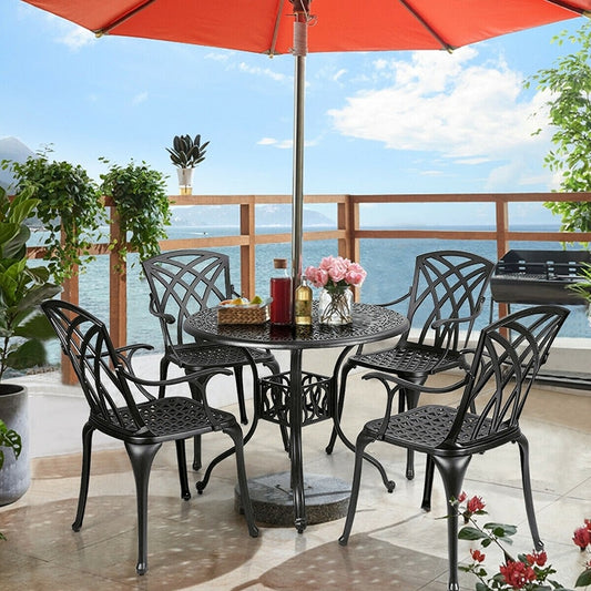 Aluminum Frame Patio Dining Set Durable Umbrella Hole Comfortable Ergonomic Chairs