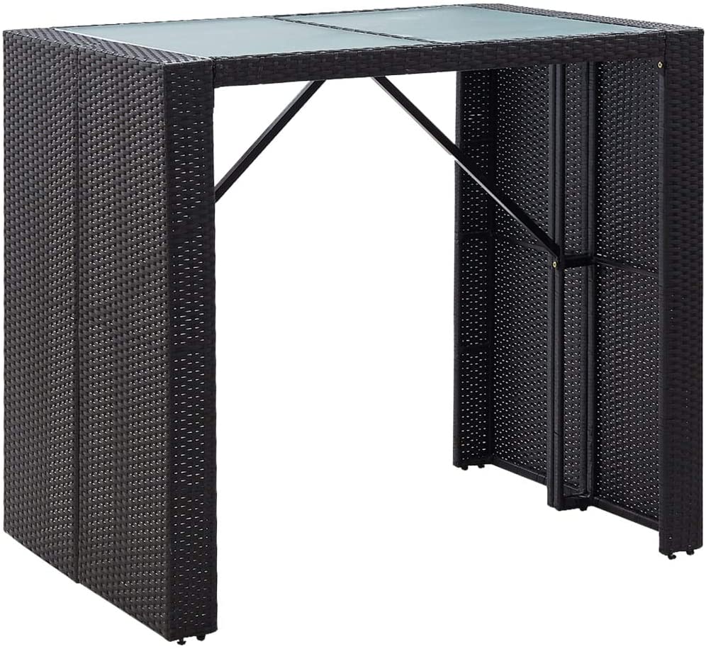 Ratan Glass Black Outdoor Bar Set with Stools