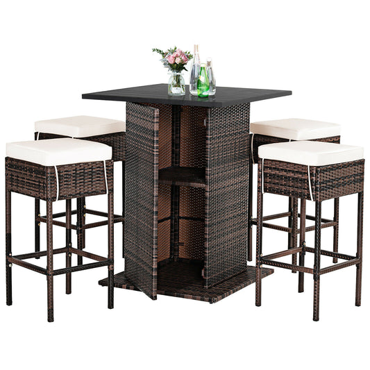 Bar Table Stool Set Hidden Storage Shelf Cushioned