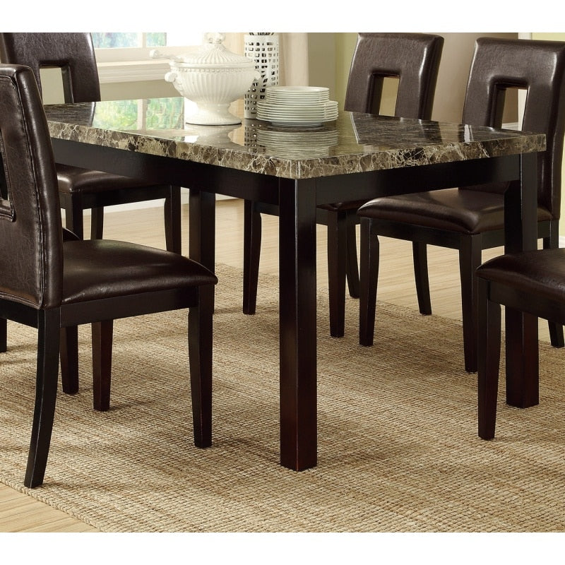 7 piece Dining Table Set with Faux Marble Top 6PCS Side Chairs Brown Faux Leather for Kitchen Dining Room Furniture Dark Brown