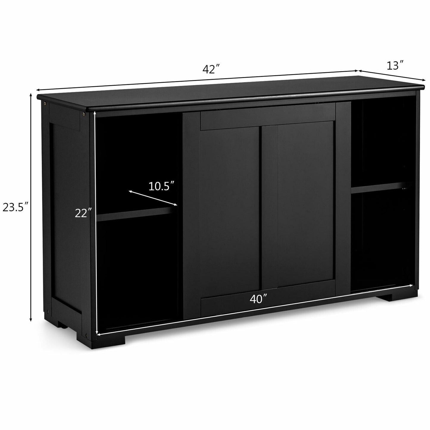 Black Kitchen Storage Cabinet Sideboard Buffet Cupboard Wood Sliding Door Pantry