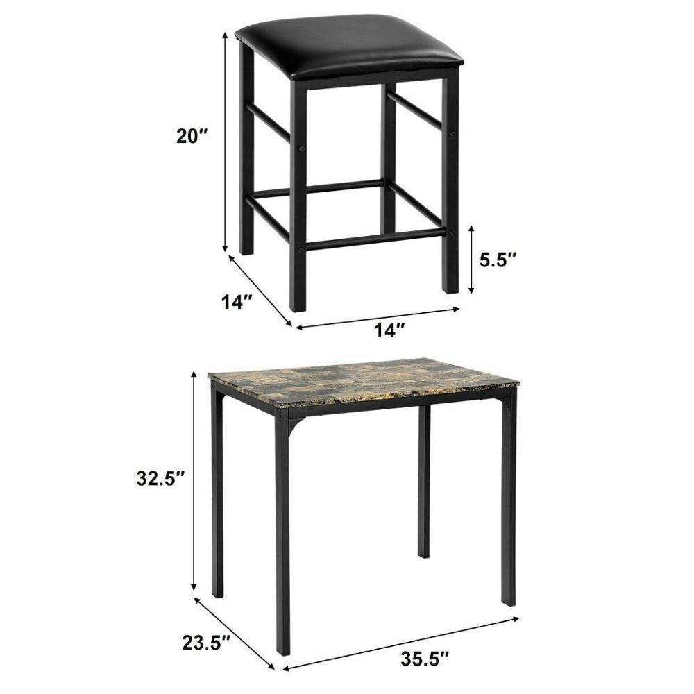 Counter Height Dining 3 piece Set with Faux Marble Table and 2 Chairs