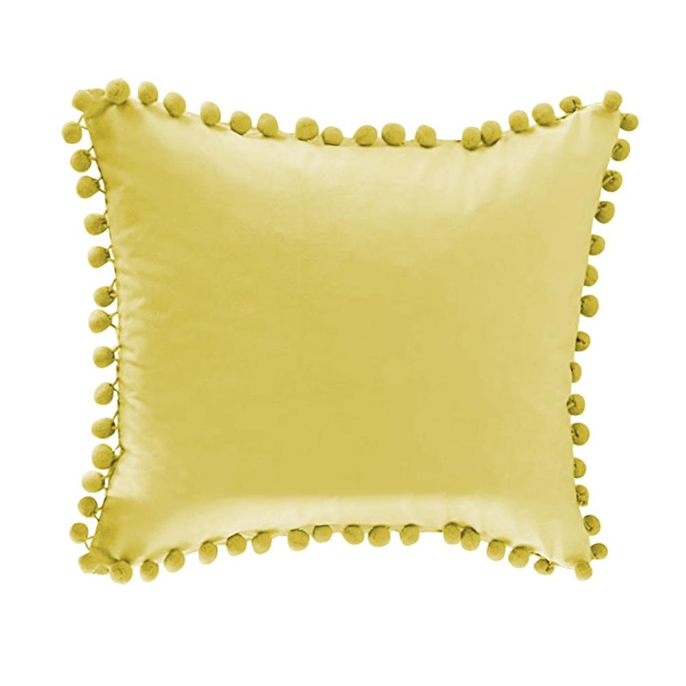 Decorative Velvet Solid Throw Pillow Covers With Pom-poms