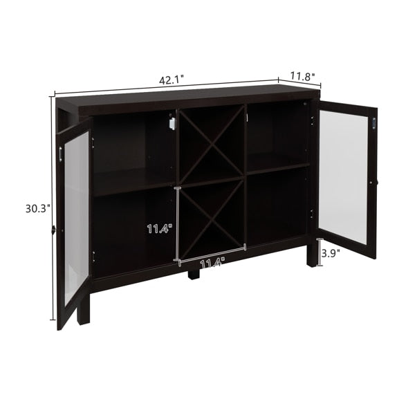 Transparent Double Door with X-shaped Wine Rack Sideboard Entrance Cabinet for Kitchen