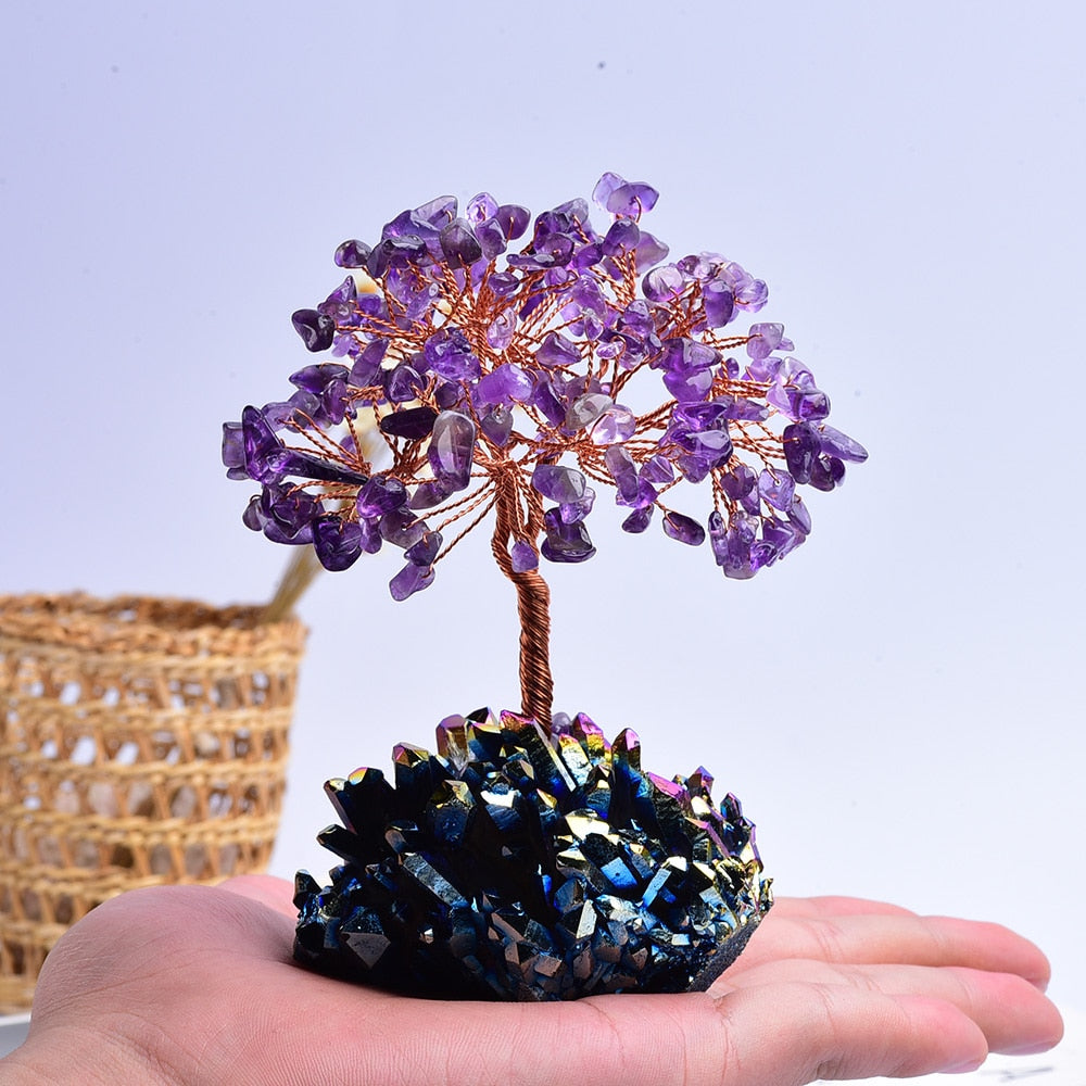 Natural crystal stone Amethyst Quartz Healing Tree