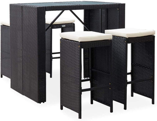 Ratan Glass Black Outdoor Bar Set with Stools