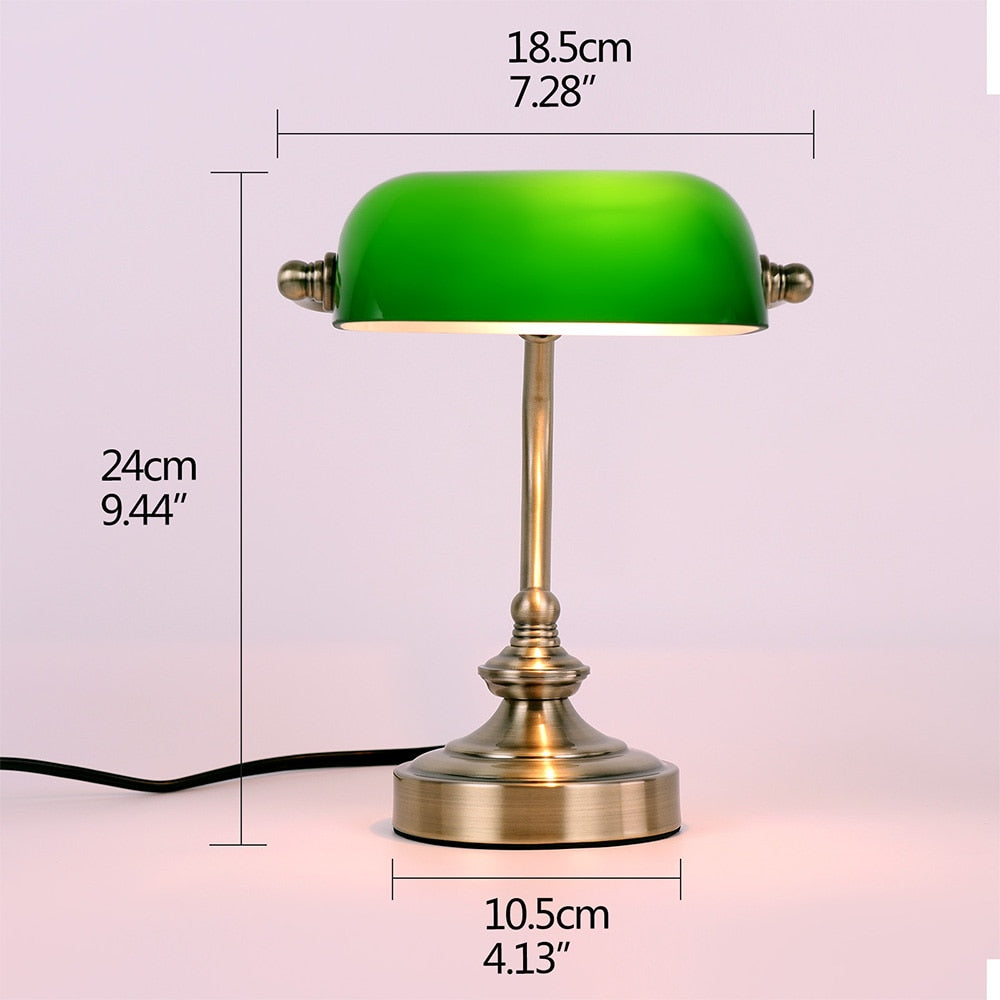 Vintage Simple Banker with Switch Green Glass Lampshade Desk Lights