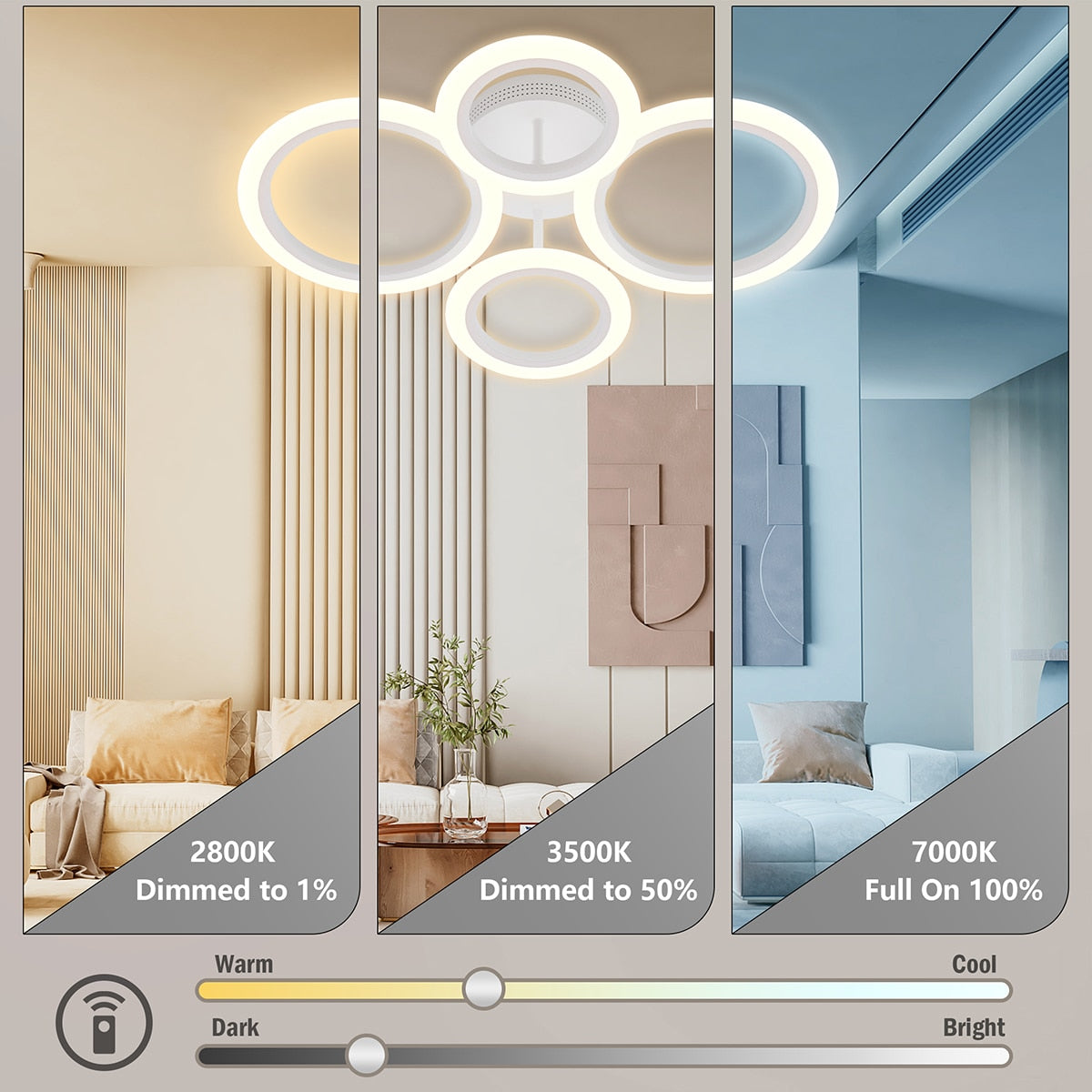 Modern LED Ceiling Light 4 Rings with Dimming Remote Control