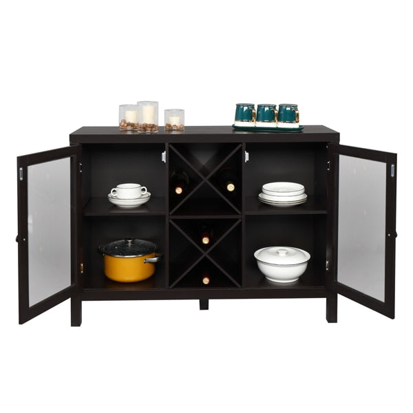 Transparent Double Door with X-shaped Wine Rack Sideboard Entrance Cabinet for Kitchen