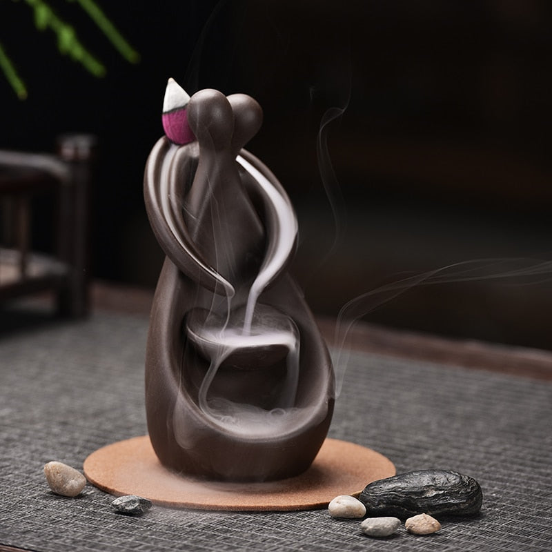 Smoke Waterfall Backflow Incense Burner Creative Couple Hug Incense Holder