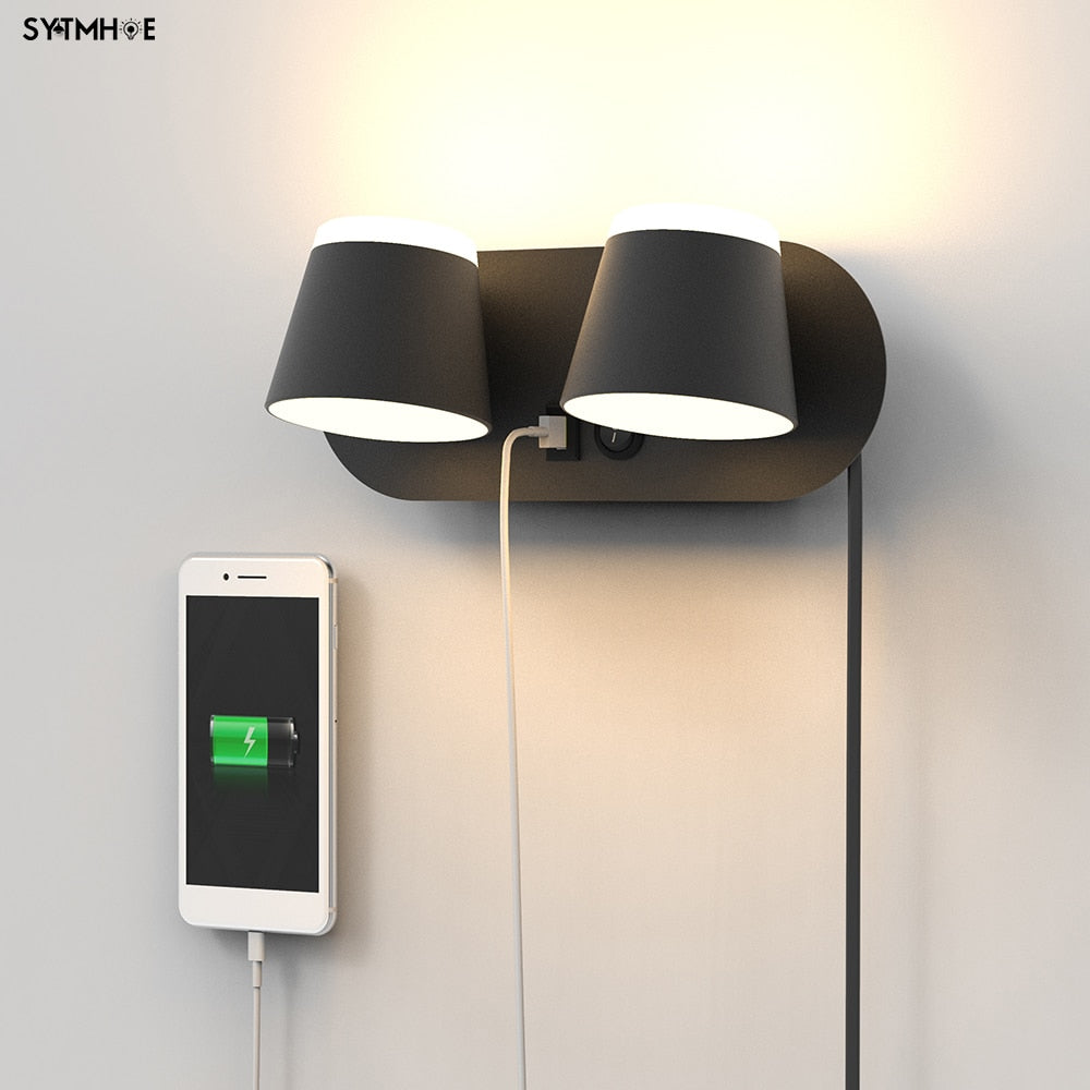 USB Plug in Light Reading Rotatable Lamp Wall Mount