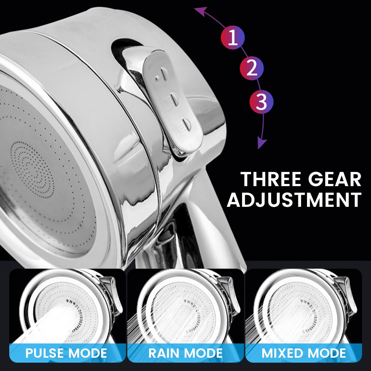 3 Modes Bathroom Pressurized High Pressure Water Saving Adjustable Shower Head