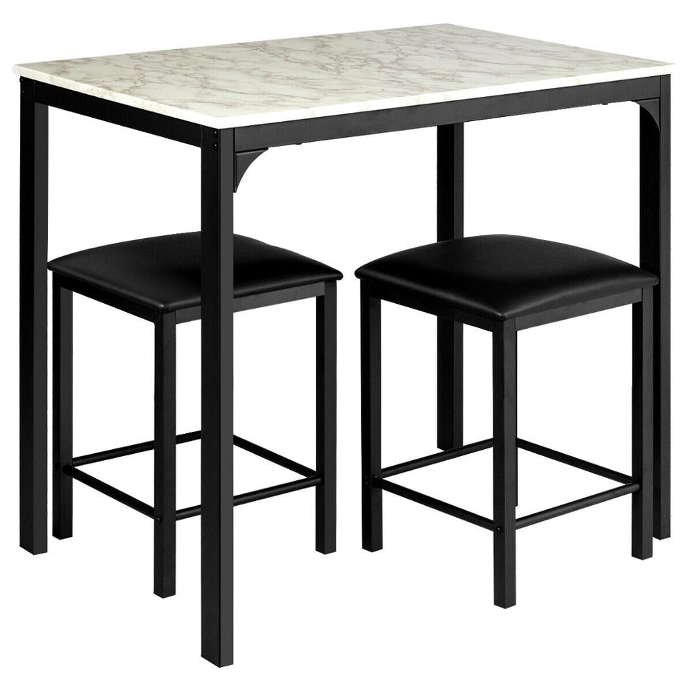 Counter Height Dining 3 piece Set with Faux Marble Table and 2 Chairs