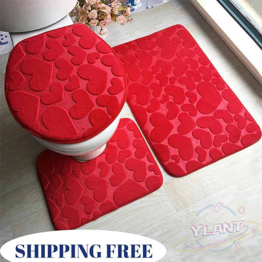 3Pcs Red Bathroom Mat Set Floor Rugs