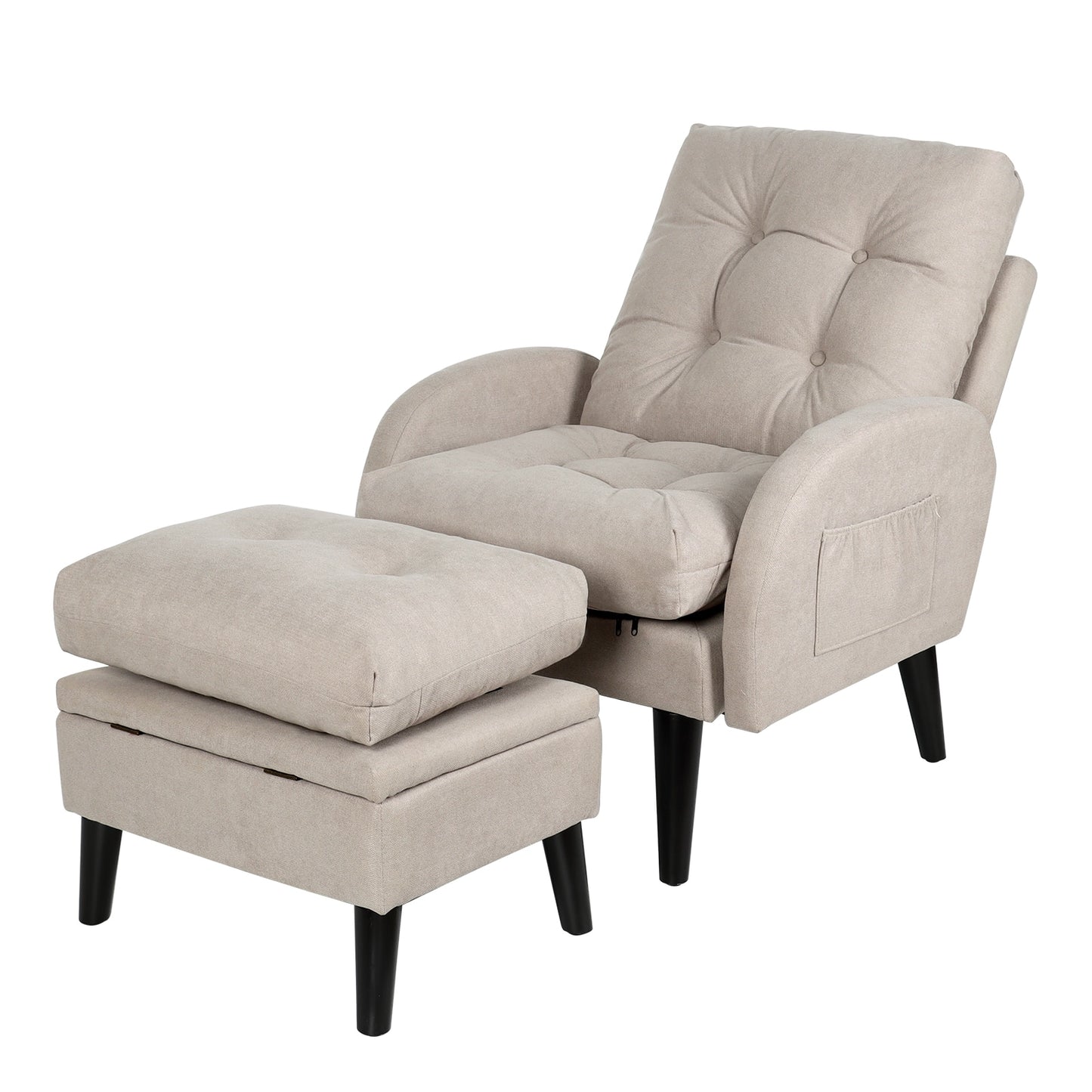 Accent Chair with Ottoman Storage and Adjustable Backrest