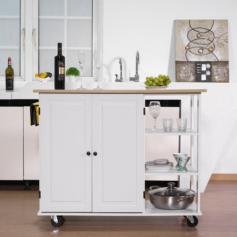 Large Trolley Cart with Large Cabinet, Towel Rack, Kitchen and Dining Room