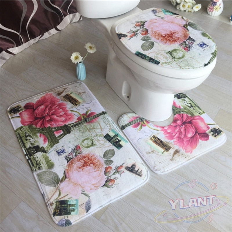 3Pcs Red Bathroom Mat Set Floor Rugs