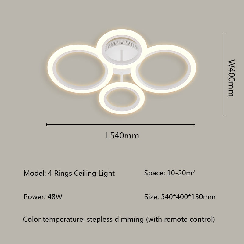 Modern LED Ceiling Light 4 Rings with Dimming Remote Control