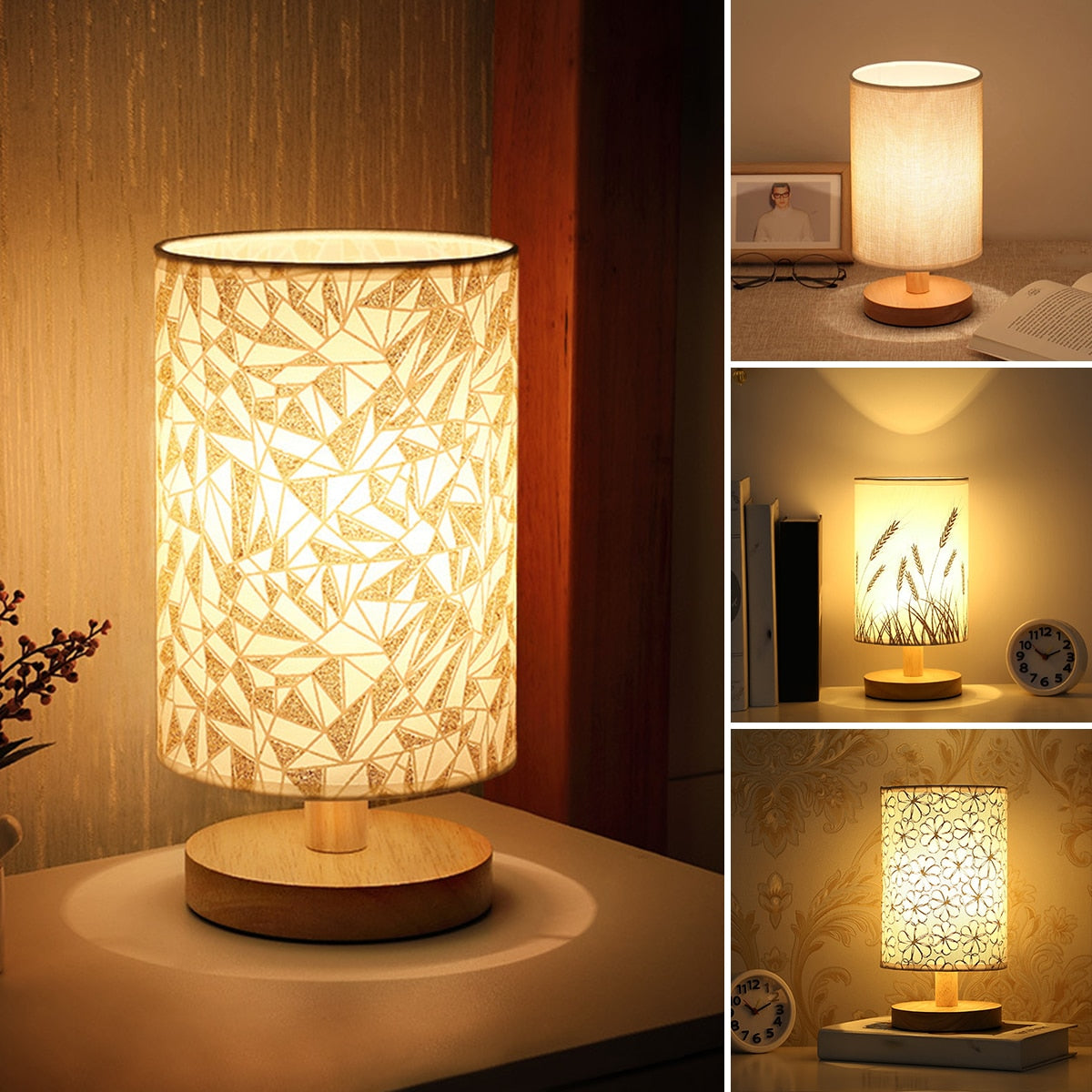 Linen Table Lamp USB Powered Night Light Touch Control Bedside Lamp