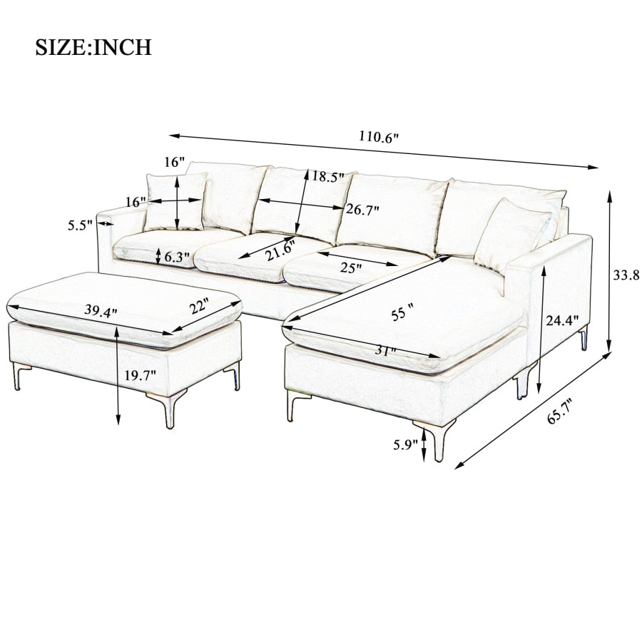 L-Shape Sectional Sofa with Ottoman