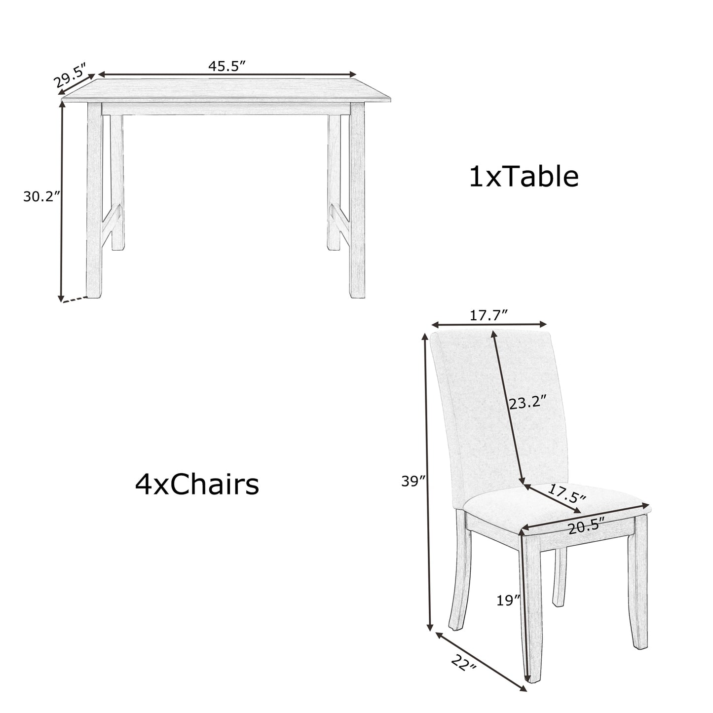 5Piece Wood Dining Table Set For 4 Kitchen Upholstered Dining Chairs