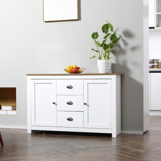 White Modern Kitchen Sideboard with Adjustable Shelves, Dining Buffet Cabinet with 3 Storage Drawers