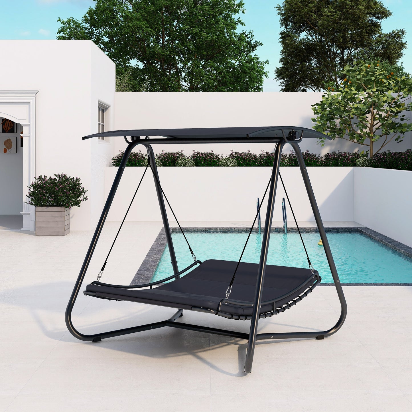 Black Swing Hammock Bed With Canopy Cushion for Outdoors