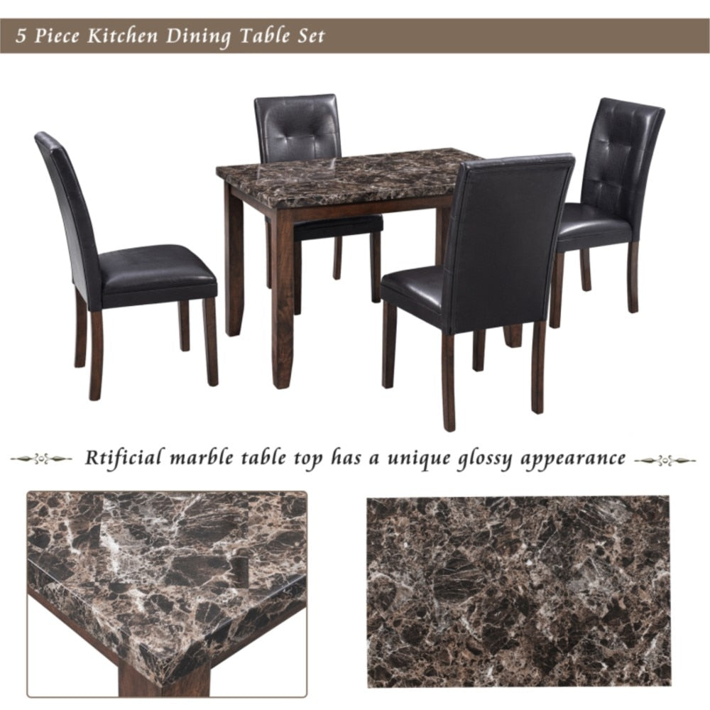 Cushion Chairs For Home Kitchen Faux Marble Style 5 Piece Dining Table Set Marble Kitchen Table