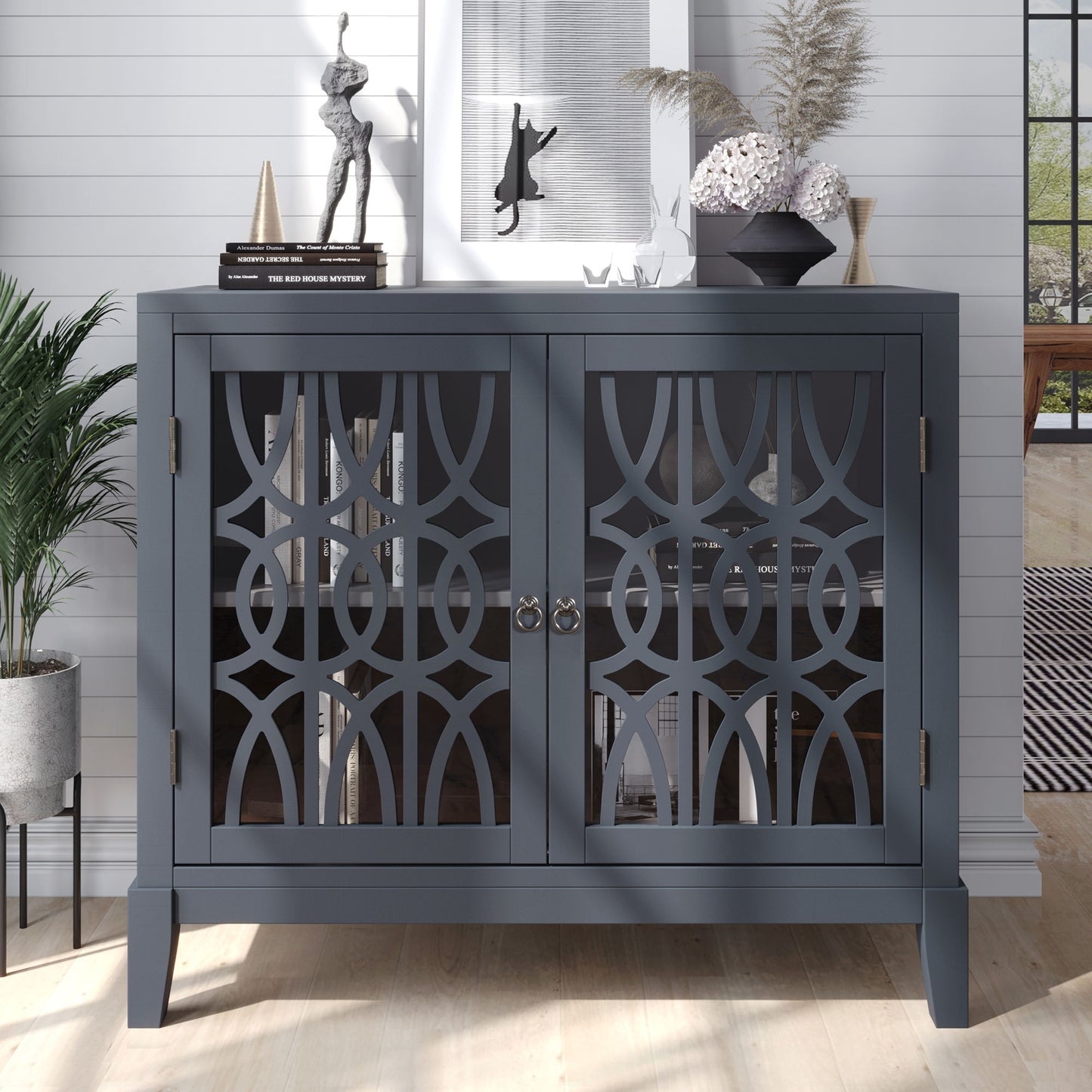 Wood Accent Buffet Sideboard Storage Cabinet With Doors And Adjustable Shelf