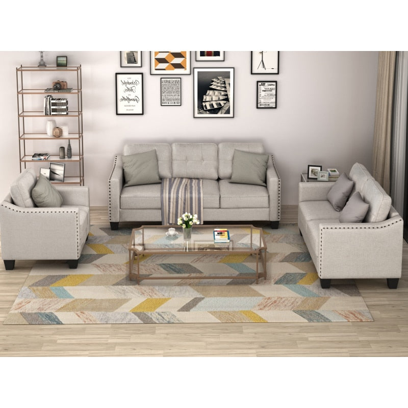 3 Piece Living Room Set with Tufted Back Cushions