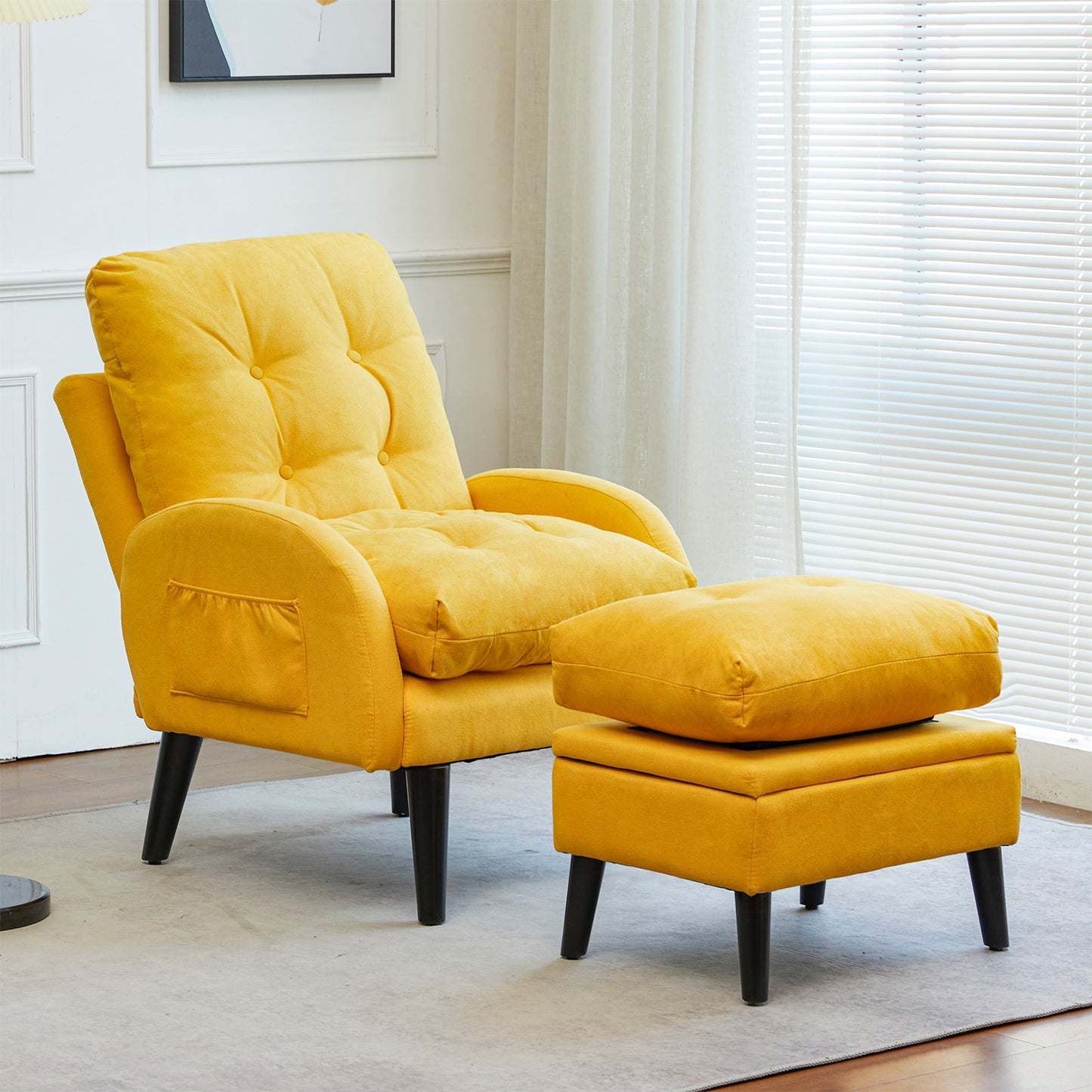 Accent Chair with Ottoman Storage and Adjustable Backrest