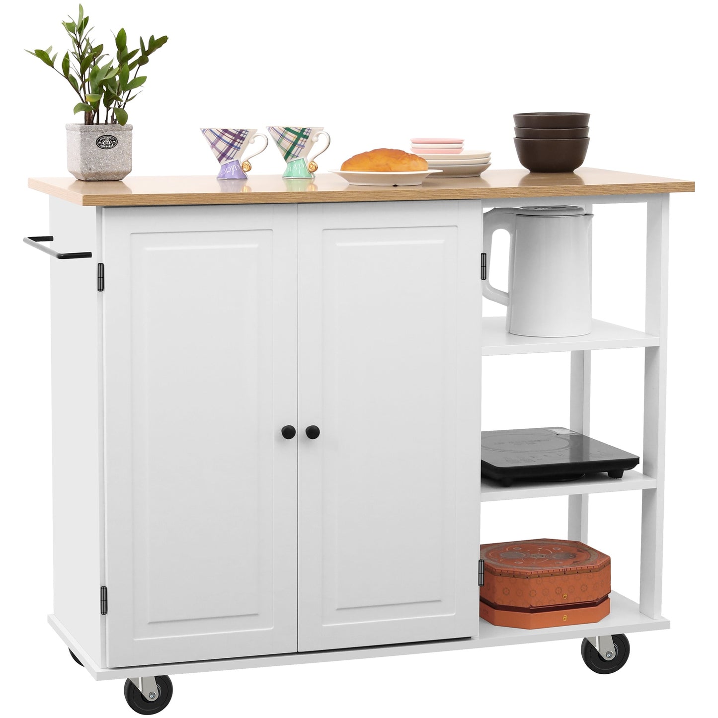 Kitchen Island Cart Wood With Large Cabinet Towel Rack Kitchen And Dining Room Furniture