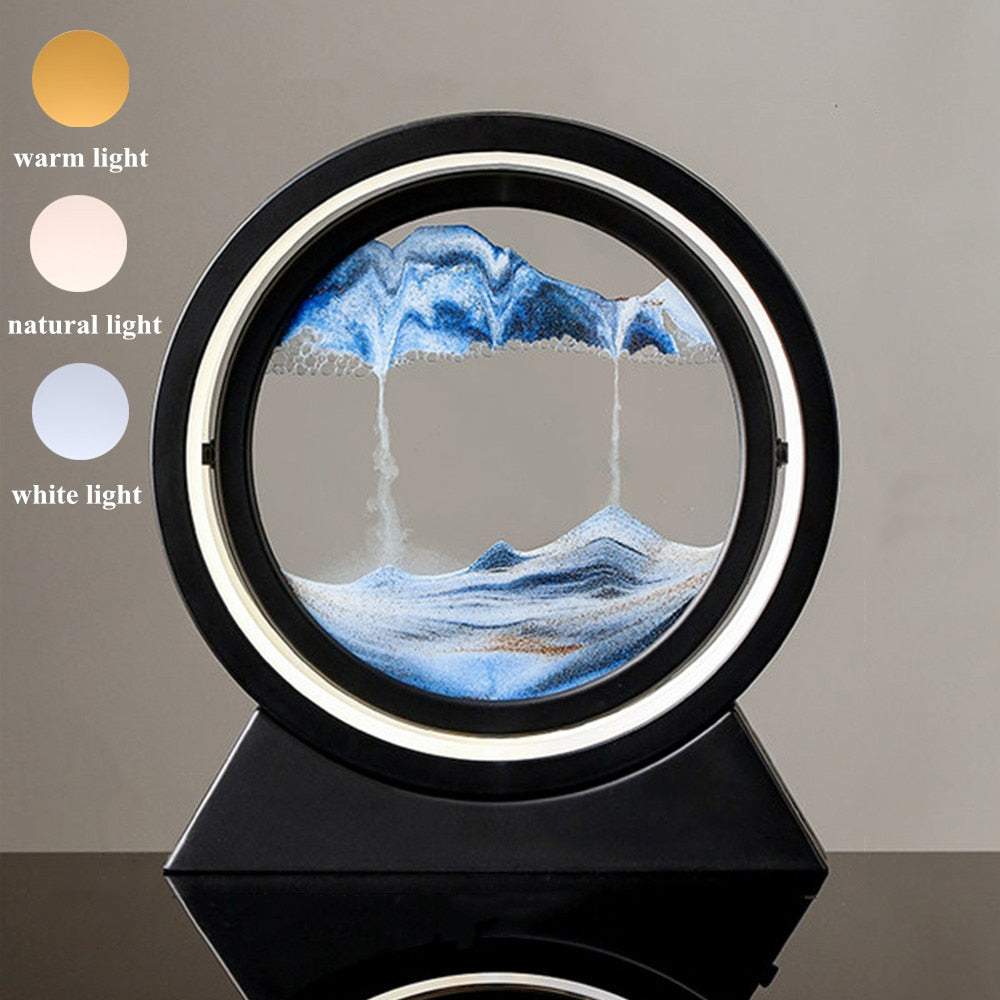 LED Table Lamp Moving 3D Sand Art Picture Deep Sandscape In Motion Display Flowing Quicksand Hourglass Frame Home Decor Gift