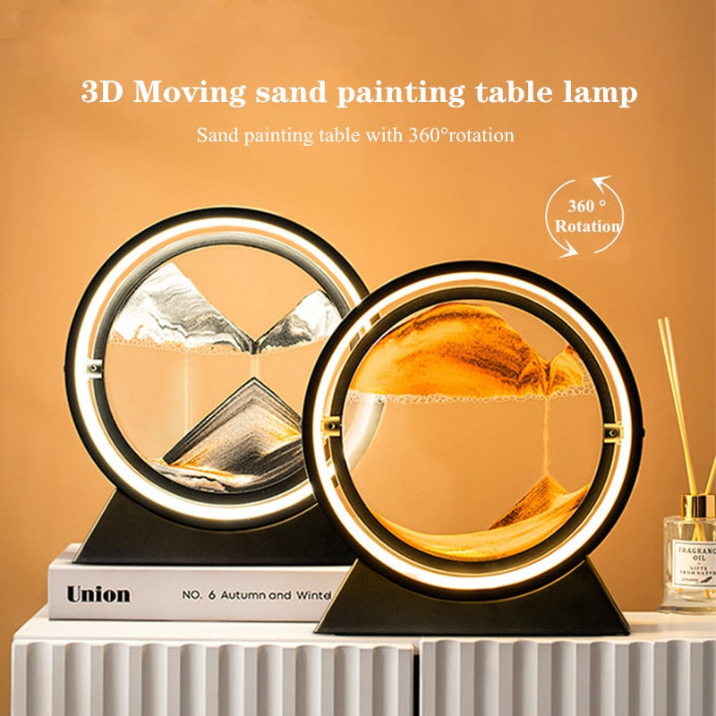 LED Table Lamp Moving 3D Sand Art Picture Deep Sandscape In Motion Display Flowing Quicksand Hourglass Frame Home Decor Gift