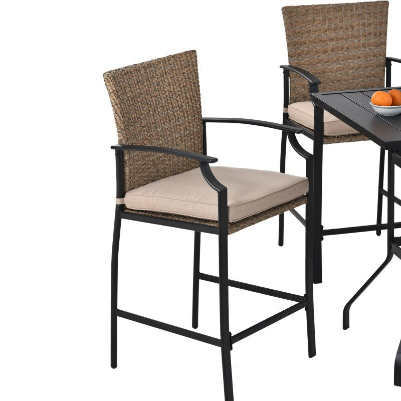 Outdoor Patio Rattan Counter Height Dining Table Set with 4 Dining Chairs and Cushions