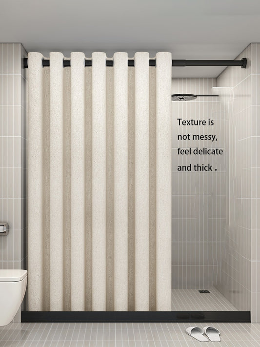 Modern Shower Curtains Thick Linen Waterproof Fabric Solid Color Bath Curtain and Luxury Hooks