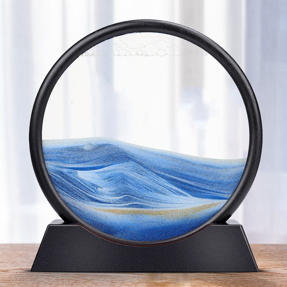 Creative 3D Glass Sandscape in Motion Hourglass Moving Sand Frame