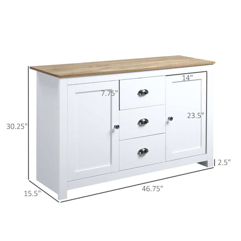 White Modern Kitchen Sideboard with Adjustable Shelves, Dining Buffet Cabinet with 3 Storage Drawers