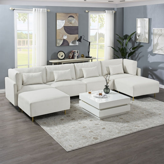 Luxury Sectional U-Shape Sofa with Convertible Ottoman Chaise