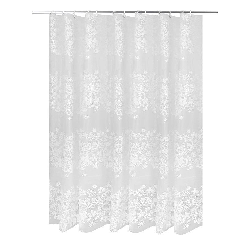 Waterproof White Printing Nature Shower Curtain With Hooks For Bathroom