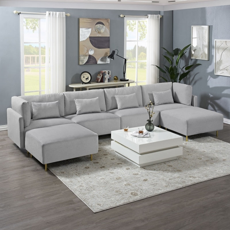 Luxury Sectional U-Shape Sofa with Convertible Ottoman Chaise