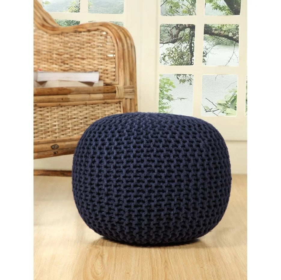 Small Knitted Cotton Round Pouf Ottoman